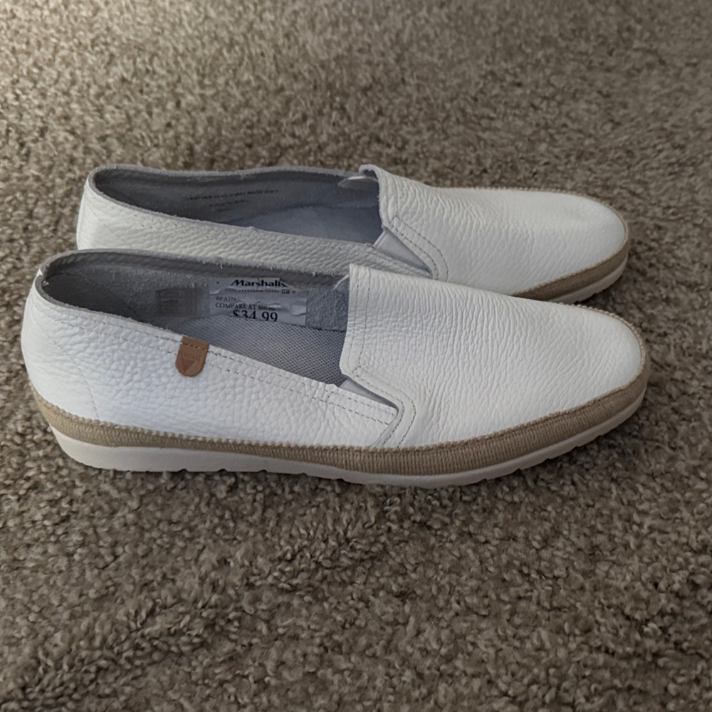 Women's White Leather Espadrille Slip-Ons